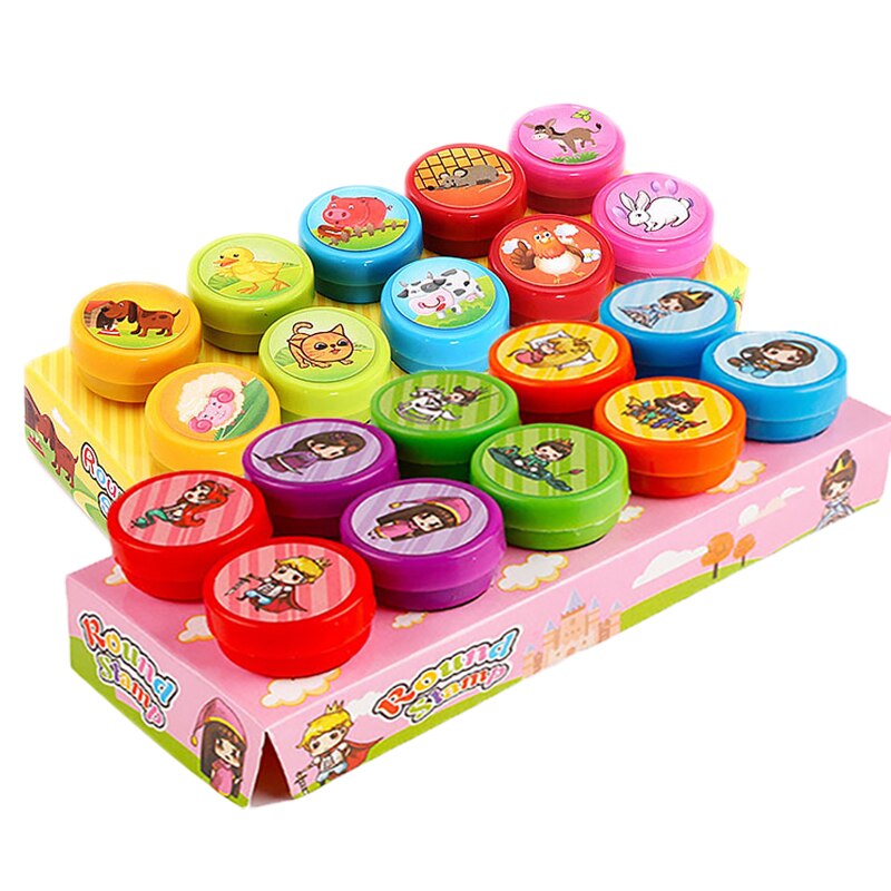 Set de 10 sellos de dibujos animados para niños, sellos de animales, frutas, tráfico, sonrisa, sello para álbum de recortes