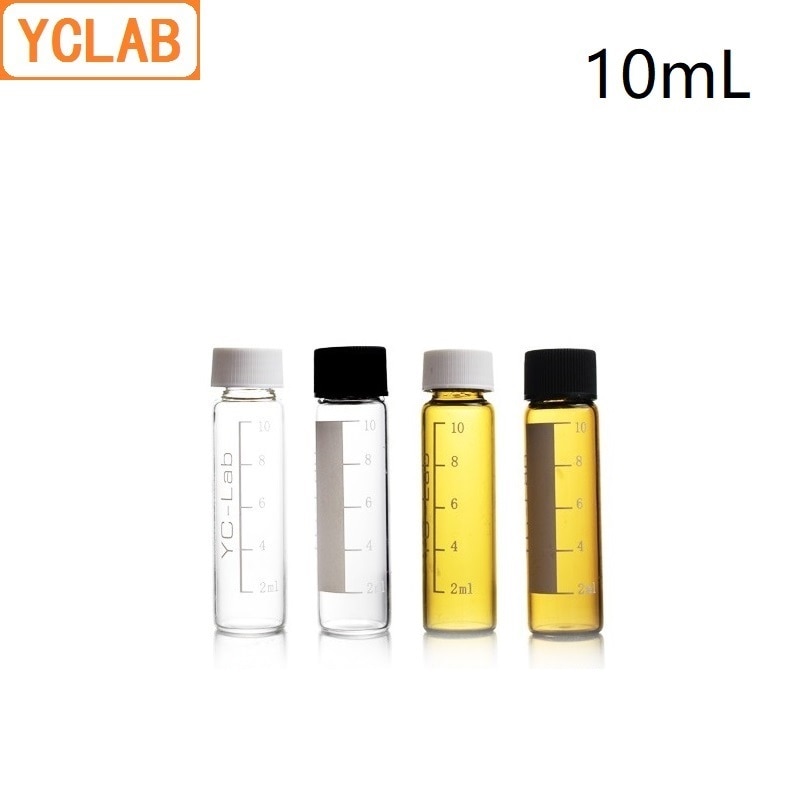 YCLAB 10mL Chromatographic Sample Analysis Bottle Glass Vial Transparent Brown Screw with Graduation Plastic Cap Silica Gel Pad