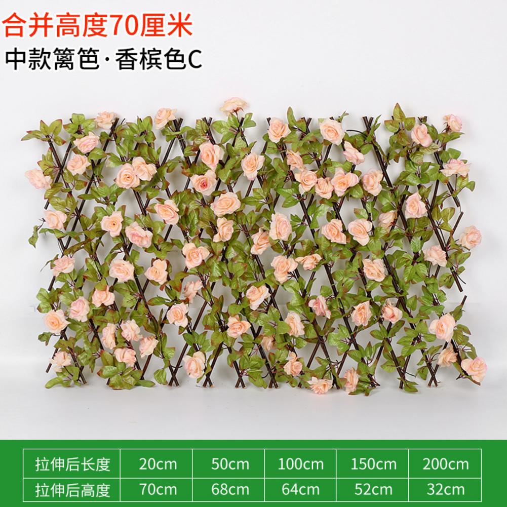 Seto de madera con hojas de flores artificiales, decoración de jardín, enrejado expansible, valla retráctil,: Medium champagne