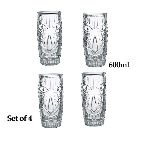 Tazas de vidrio Tiki, tazas para cóctel con forma de cabezas de Tiki, ideales para cócteles tropicales: 4PCS 600ml