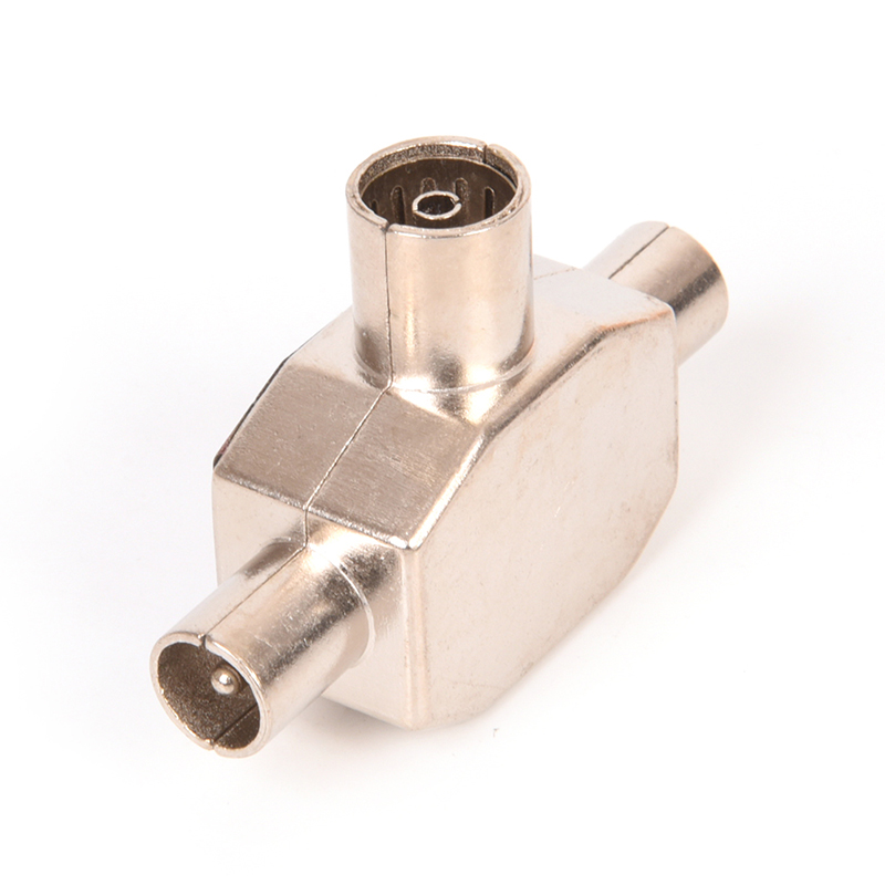 2-Way TV aérea coaxial divisor, sinal de metal, combinador adaptador T, 2 macho para 1 fêmea adaptador, TV/T Adaptadores