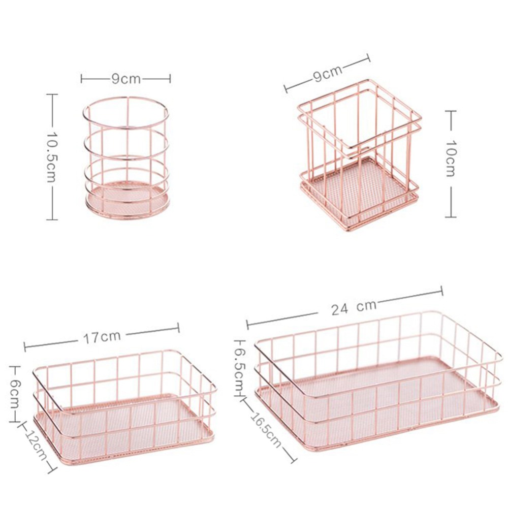 4 stilar rosa guld metall förvaring korg kosmetiska arrangör hållare skrivbord kök badrum hylla heminredning tillbehör