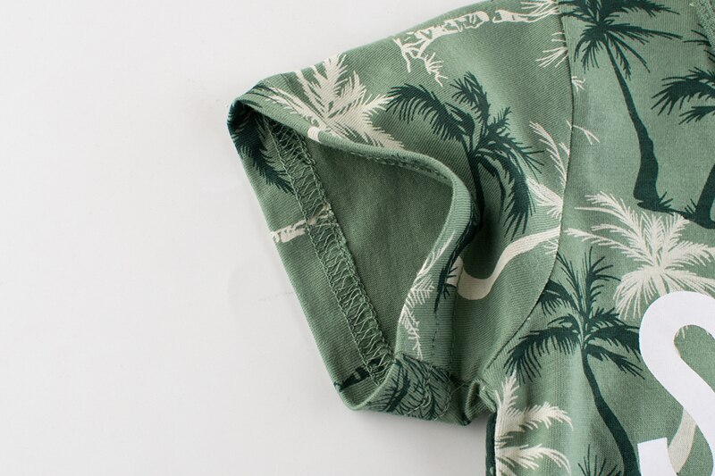 2021 vestiti estivi per bambini T-shirt per ragazzi stampa di lettere albero di cocco pieno abbigliamento per bambini magliette o-collo verde bambini top tees