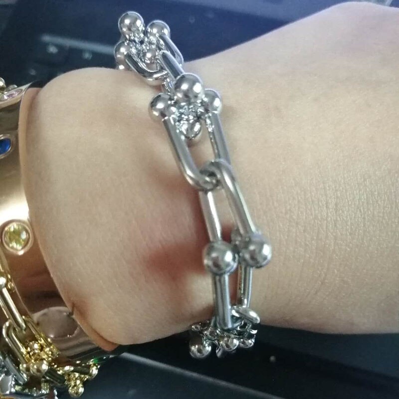 Populär japansk man kvinna manschett överarm armband fet affär rostfritt stål kedja armband high-end smycken: Silver kvinnor