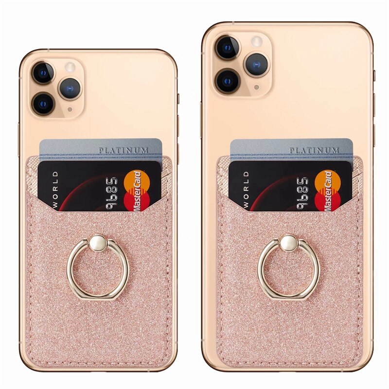 Universal Cellphone Wallet Card Holder Mobile Phone Wallet Credit ID Card Holder Adhesive Pocket Sticker Case Rose Gold /Black