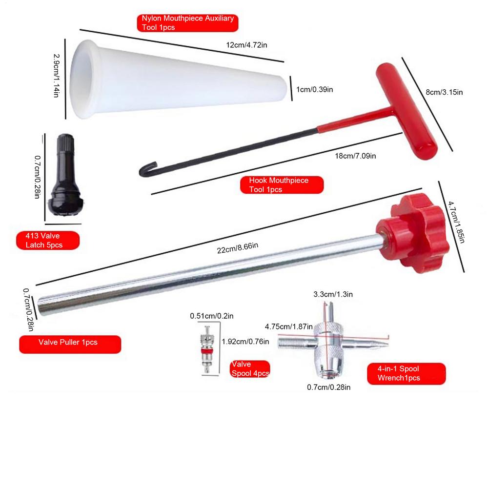 Autoband Installer Tool Valve Remover Tool 13 Stuks Ventiel Tool Kit Reparatie Tool Quick Change T-haak Vervanging Auto Accessoires: Rood