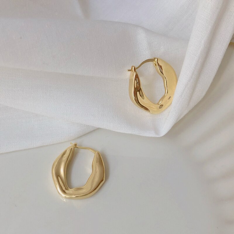 kshmir Gold female earrings irregular ring earrings small thick ring earrings simple and fashionable earrings girl