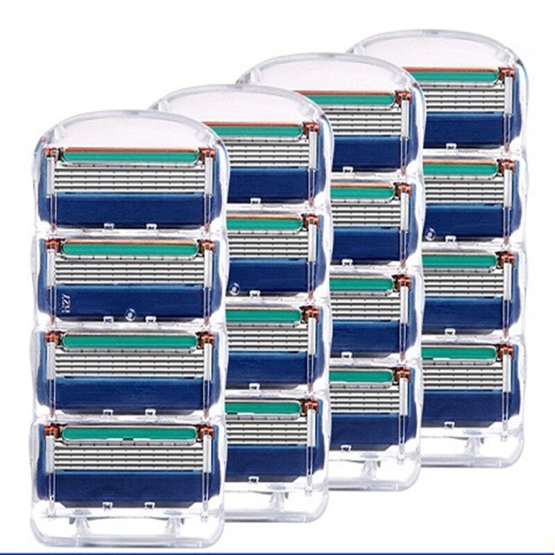 Cuchilla de afeitar azul para hombre, 5 capas, acero inoxidable, seguridad, 16 unids/caja: 16pcs