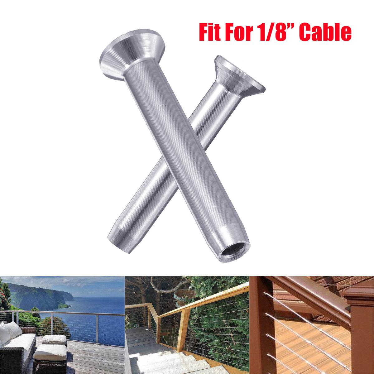 10Pcs Rvs Stemball Swage Hand-Crimp Metalen Post 1/8 "Kabel Reling Schroef