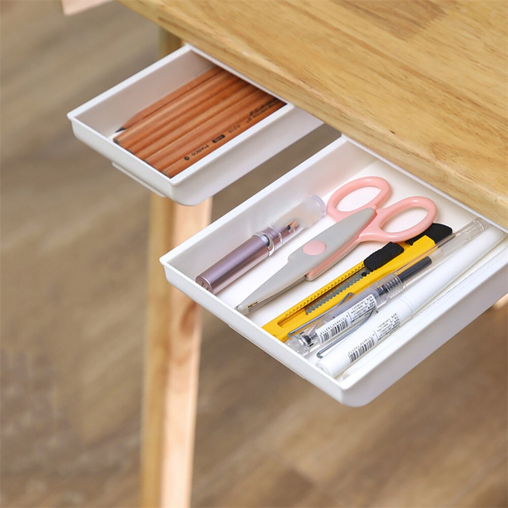 Tidy Under Desk Storage Drawer Organizer Box under Table Self-adhesive under-drawer sundries storage for students Office worker