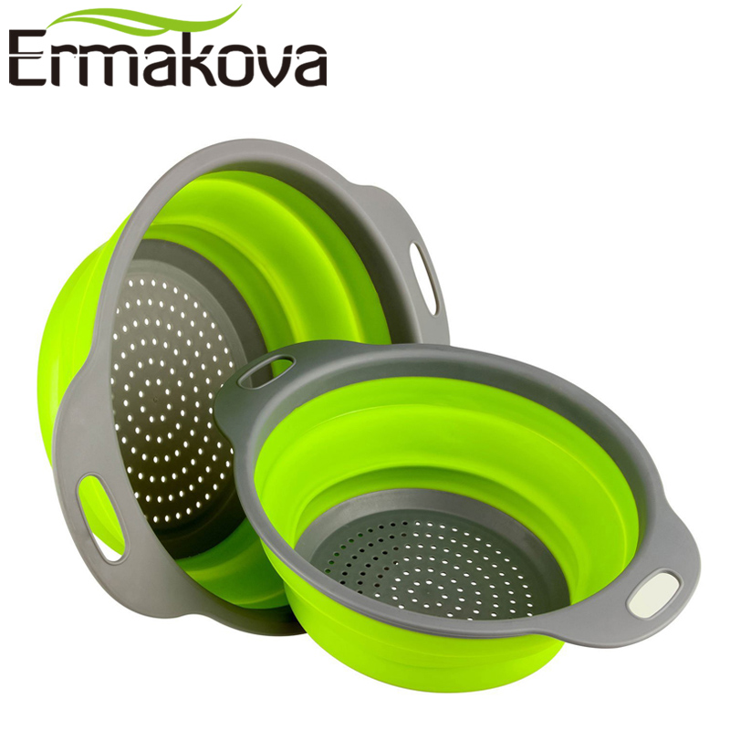 Ermakova Keuken Opvouwbare Vergiet Premium Siliconen Inklapbare Zeef Groente Fruit Colanders Zeven Vouwen Zeef
