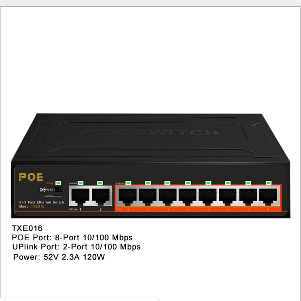 100 mbps 8 + 2 portas poe switch com câmera de monitoramento de alimentação interna iluminação sem fio vlan 52v 10-port poe switch