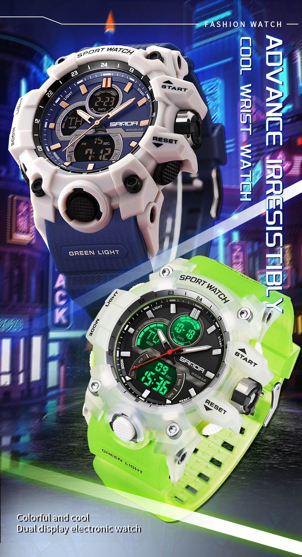 SANDA-reloj electrónico con luz nocturna para hombre, cronógrafo multifuncional con pantalla Dual, resistente al agua, Ideal para deportes al aire libre, a la , 6198, 2024