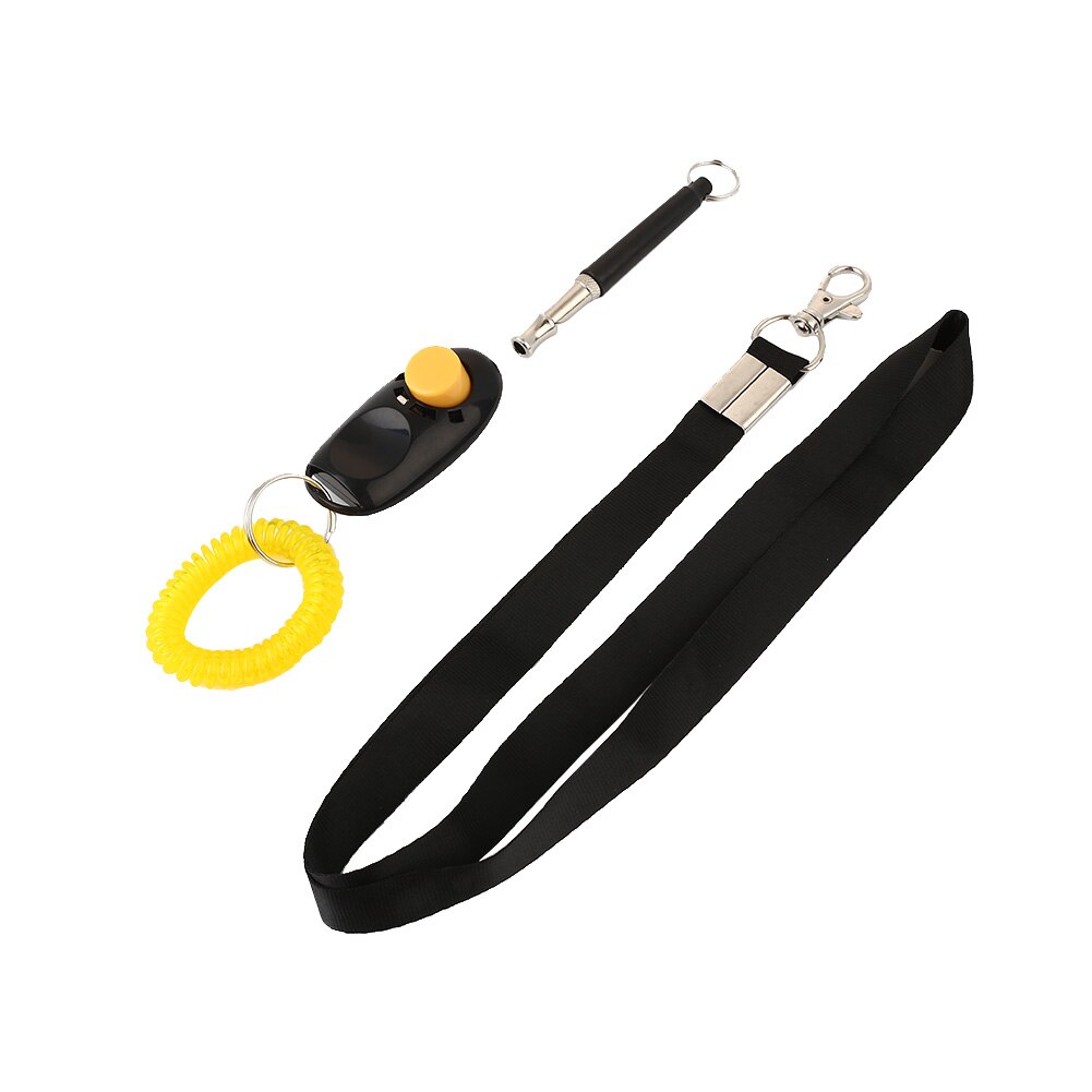 Ultrasound Dog Training Whistle Kit Met Touw & Clicker Zwart + Geel 48cm