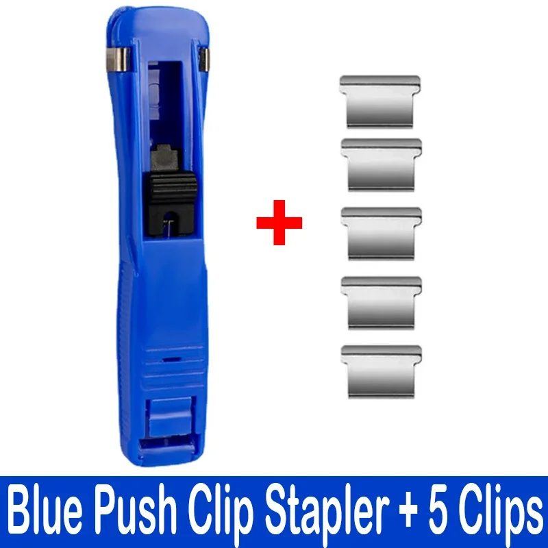 Staple Metal Clip Push Hand Paper Clipper with Refill Fixing Organizing Stapler Reusable Push Clamp for Document File Stationery