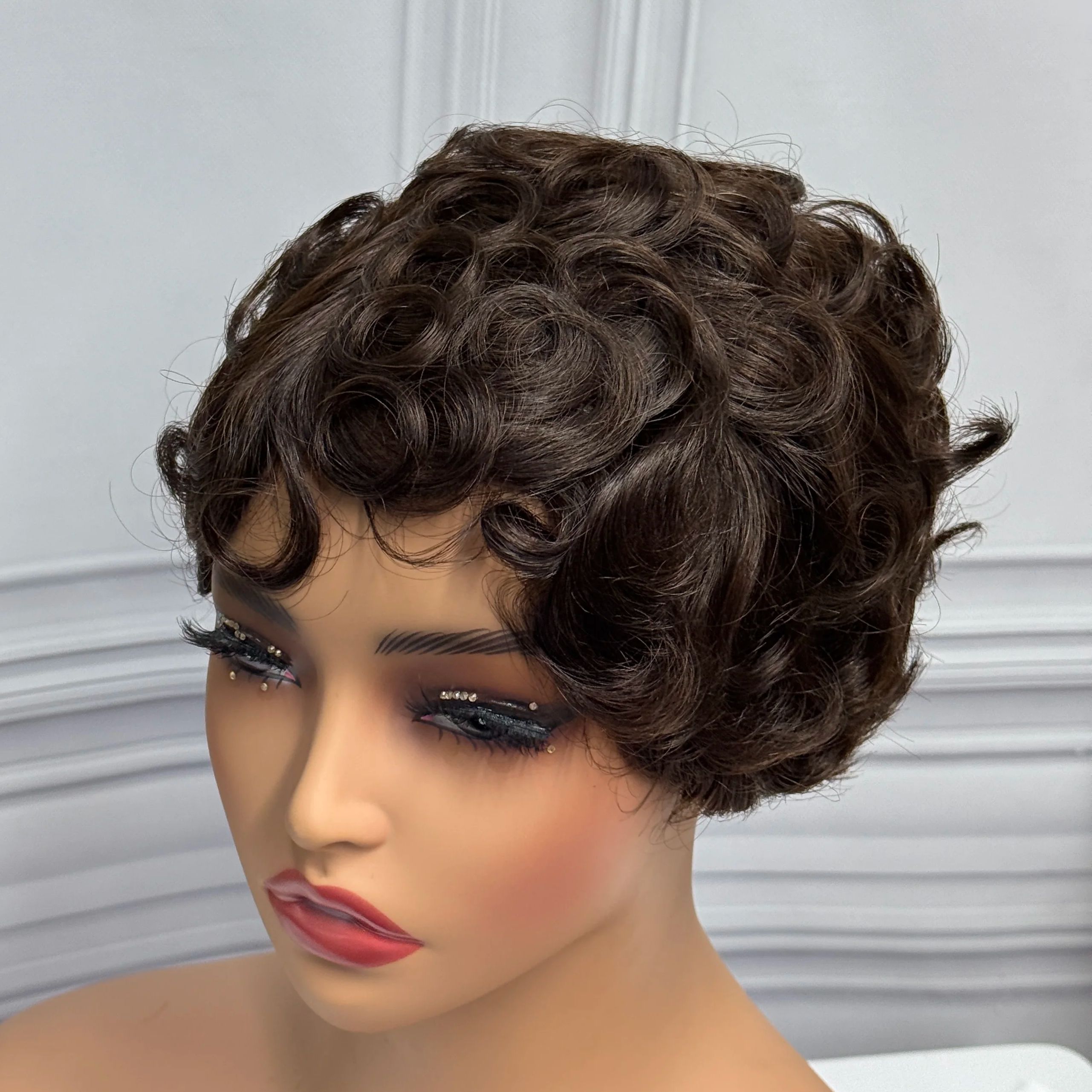 Malaika 4 # 27 # Pixie Cut Bob corto onda suelta cabello humano Chioma pelucas hechas a máquina pelucas rizadas onduladas Bob cabello Remy para mujeres