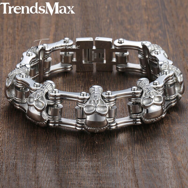 Trendsmax 22cm heren schedelarmband 316l roestvrijstalen armband biker fiets link heren sieraden hbm 66: 7 schedels 22cm hb284