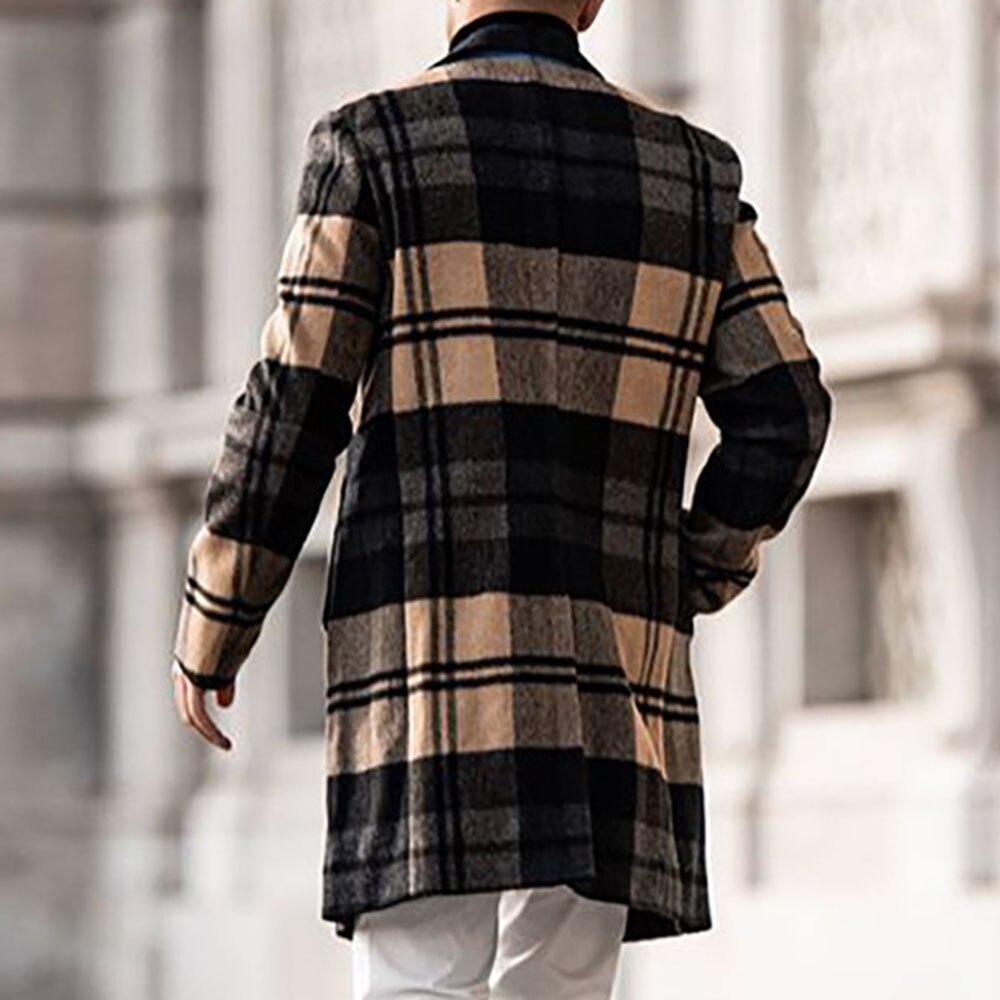 European Men Coat Double-Breasted Color Block Pocket Lapel Long trench oversize outwear casual office jacket winter thin