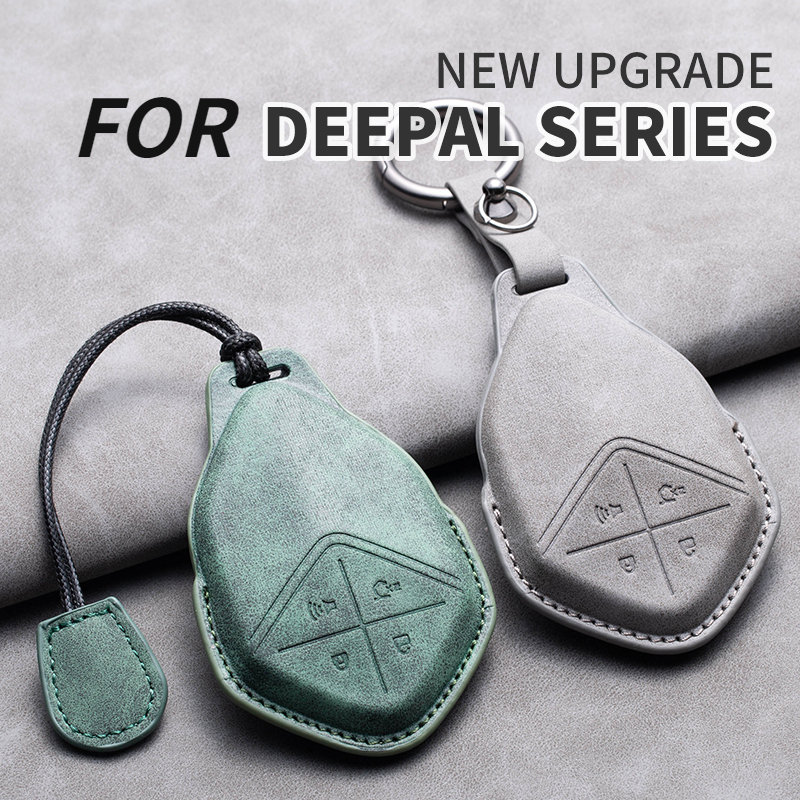 Leather Car Remote Key Case Cover for Changan Deepal S7 SL03 Car Key Fob Shell 4 Buttons Holder Keychain