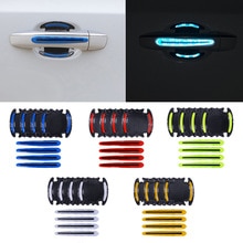 4pcs 3D Auto Deurklink Reflecterende Strips Waarschuwing Tape Deurklink Kom Cover Sticker Reflector Auto Styling Exterieur Accessoires