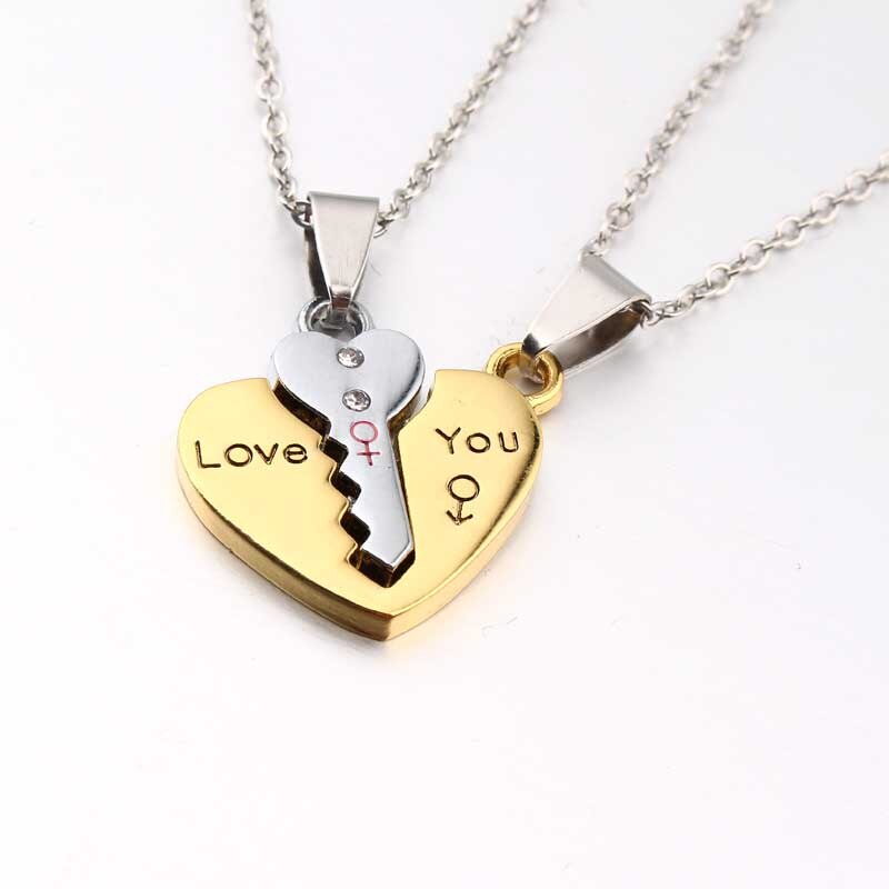 2Pcs Bohemia Sliver Color Key Pendant Necklaces For Womens Lover Couple Jewelry Broken Heart Necklace Valentine N777