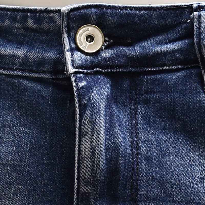 Modne męskie obcisłe potargane dżinsy Streetwear niebieskie spodnie w paski Jean dla mężczyzn kowboje