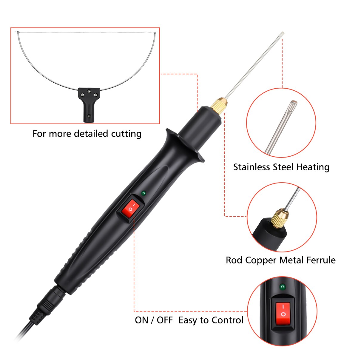 Coupe-mousse électrique 3 en 1, 100V-240V, 18W, stylo styromousse, outils avec adaptateur, couteau de découpe de mousse à fil Portable