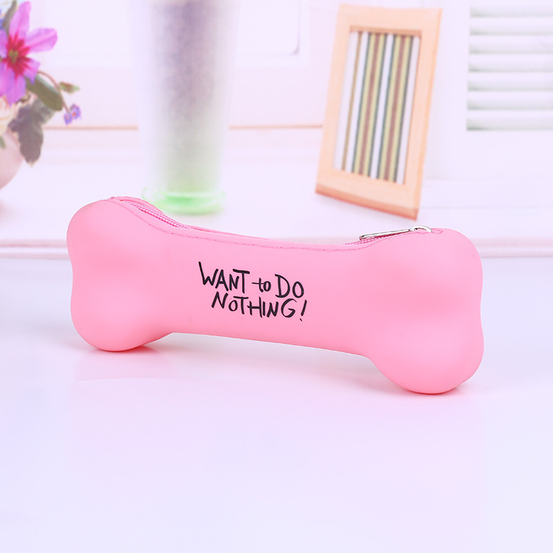 Kawaii Candy-colored Bone-shaped Pen Bag Silicone Zipper Pencil Cases Lovely Letter Style Cosmetic Stationery Pouch School Suppl: Purple