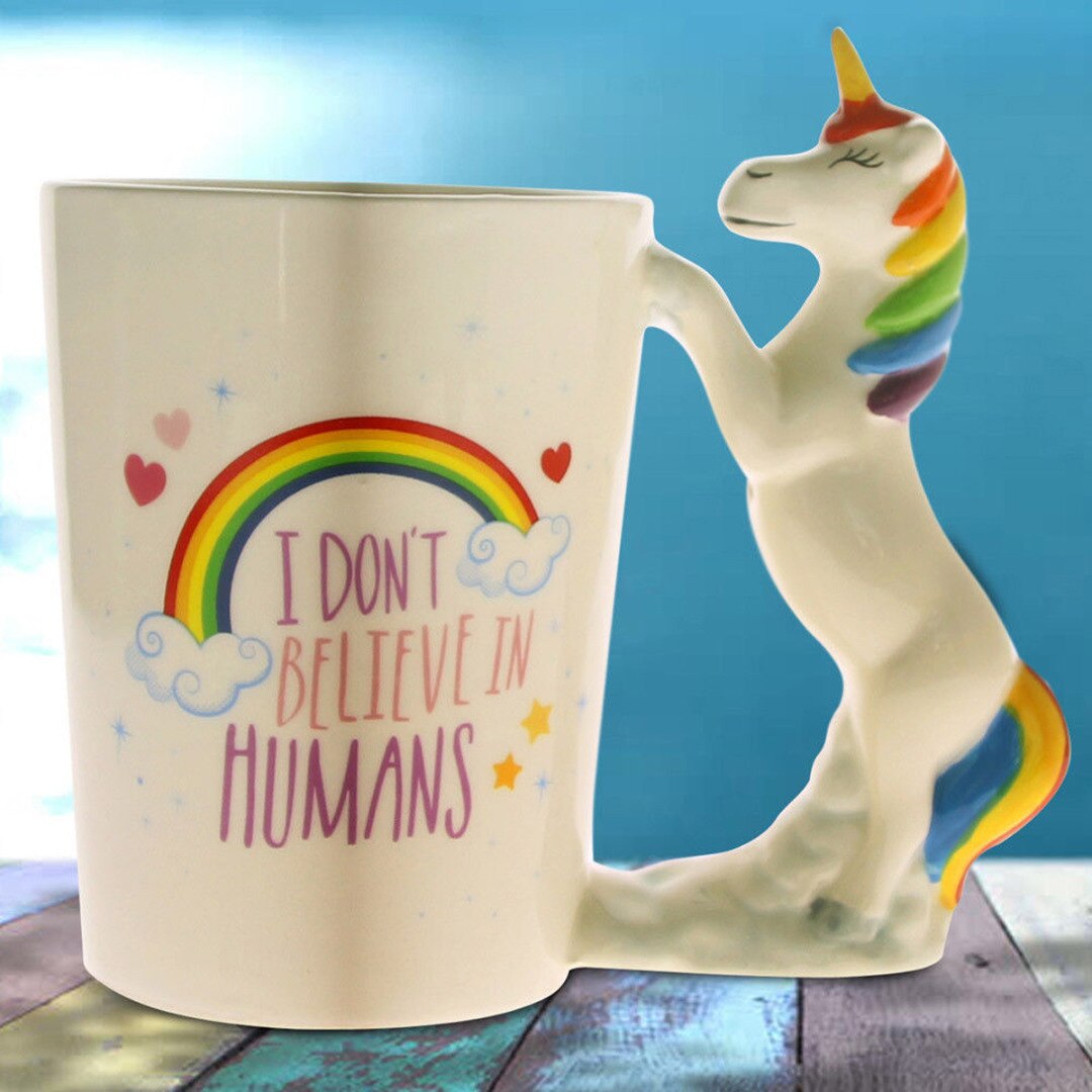 Farverig regnbue 3d enhjørning krus sød tegneserie hest keramisk kaffe krus børn jul porcelæn mælk te vand kop