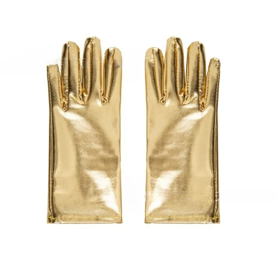 10 paar dames meisjes zachte glanzende spandex kunstleer handschoenen Halloween cosplay kostuum verjaardag bruiloft feestartikelen: Goud