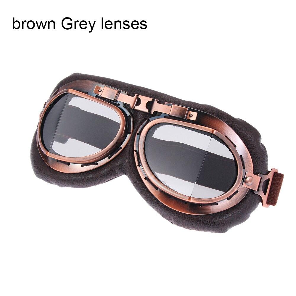 Retro Pilot Goggles Motor Protective Gears Glasses Eye Protection For Motorcycle Cruiser Cafe Scooter Motorcycle Accessories: Grey Lenses 2