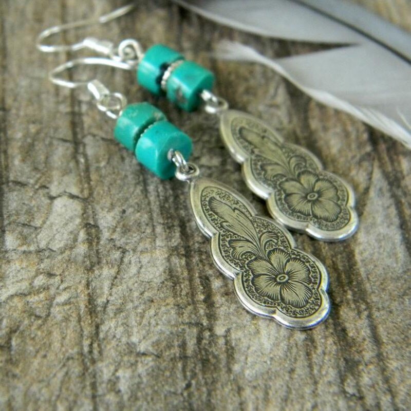 Turquoise Oorbellen Westerse Boho Oorbellen Turquoise Sieraden Zuidwestelijke Stijl Cowgirl Unieke Dangle Oorbellen Bohemian Sieraden