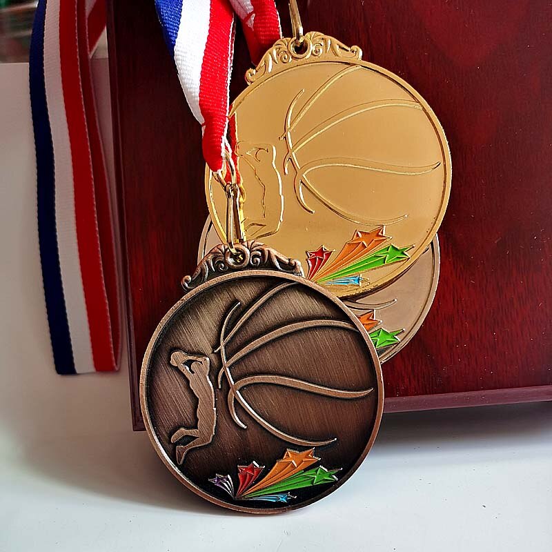 Kleur Metalen Medaille Wedstrijd Medailles Badges Souvenirs Basketbal Sport Gouden Medaille Met Goede Lint Dunk Is Knap