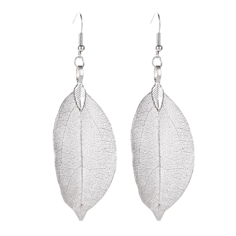 Natural Real Leaf Earrings Gold And Silver Big Statement Earrings For Women Tree Earrings