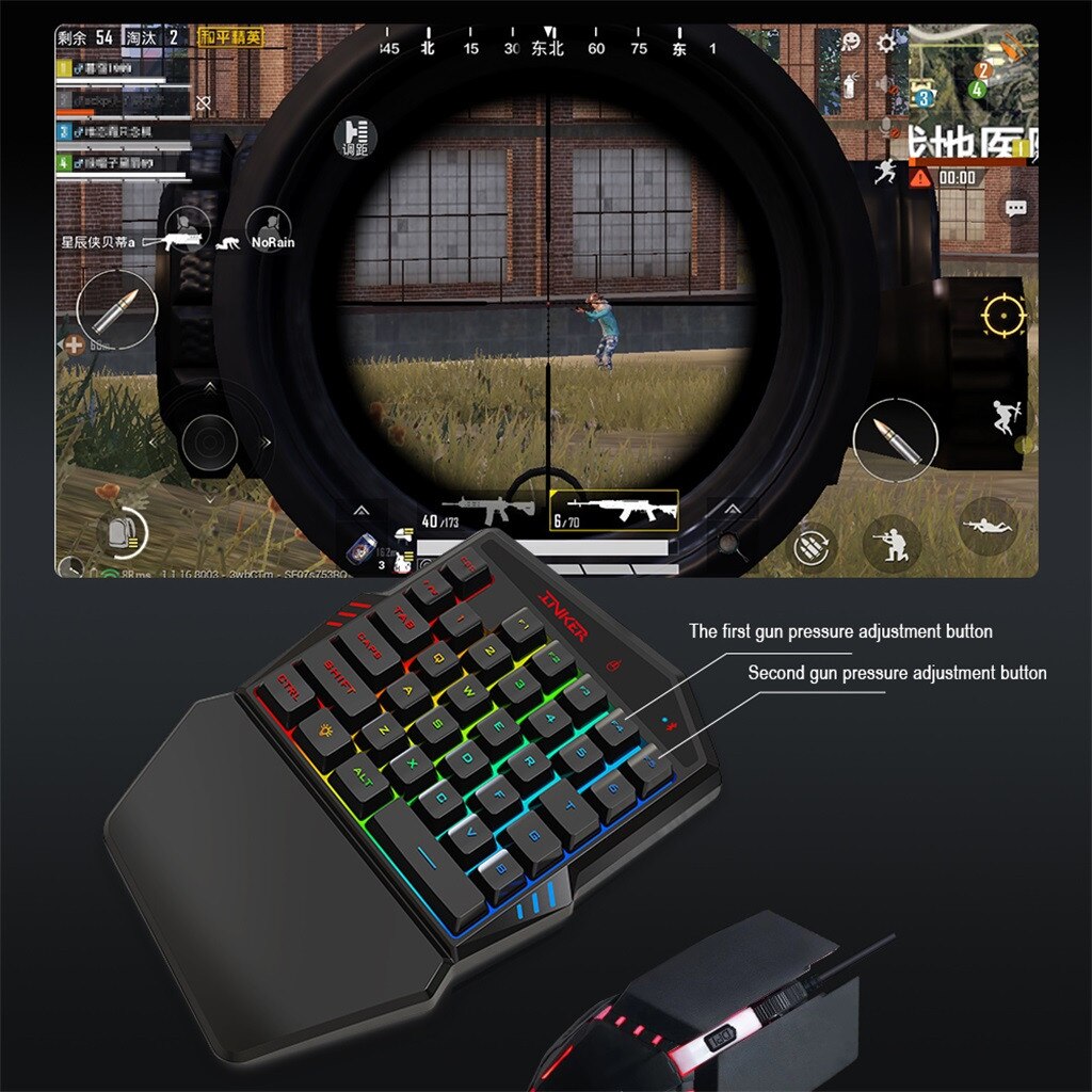Portable Ergonomic Computer Silent PC Gamer Multicolor Backlight One-Handed Game Blueteoth Keyboard Wired Mouse