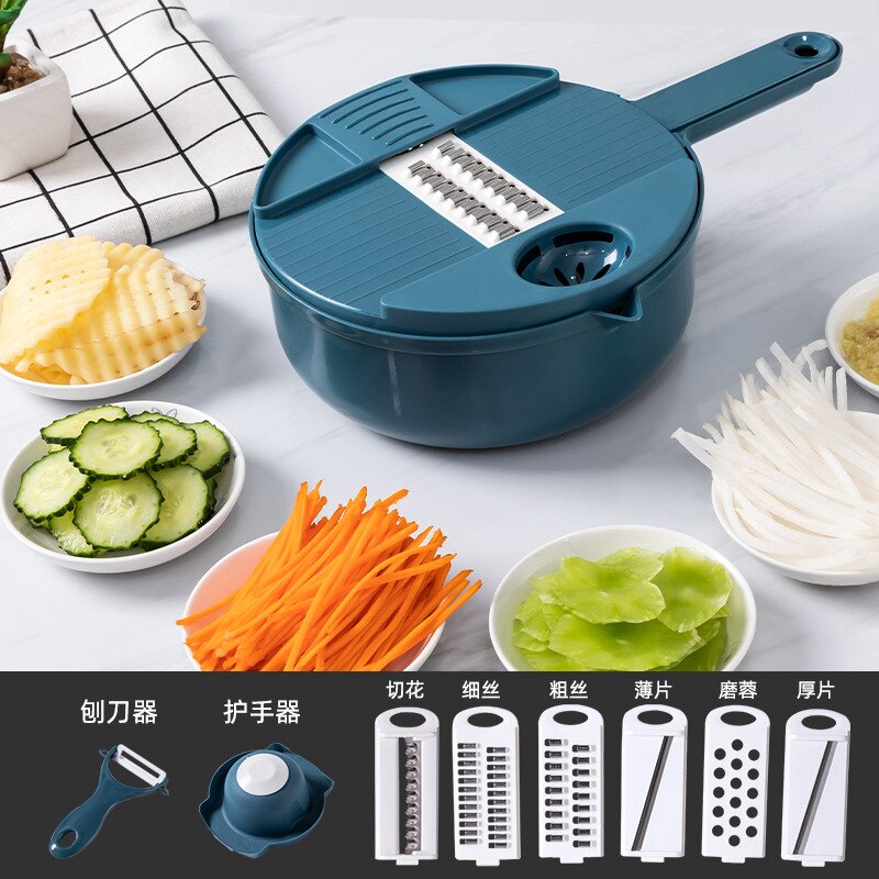 Groente Mandoline Slicer 10 In 1 Groente Spiralizer Cutter En Shredder Keuken Tool Multipurpose Julienne Furit Rasp: Dark Blue