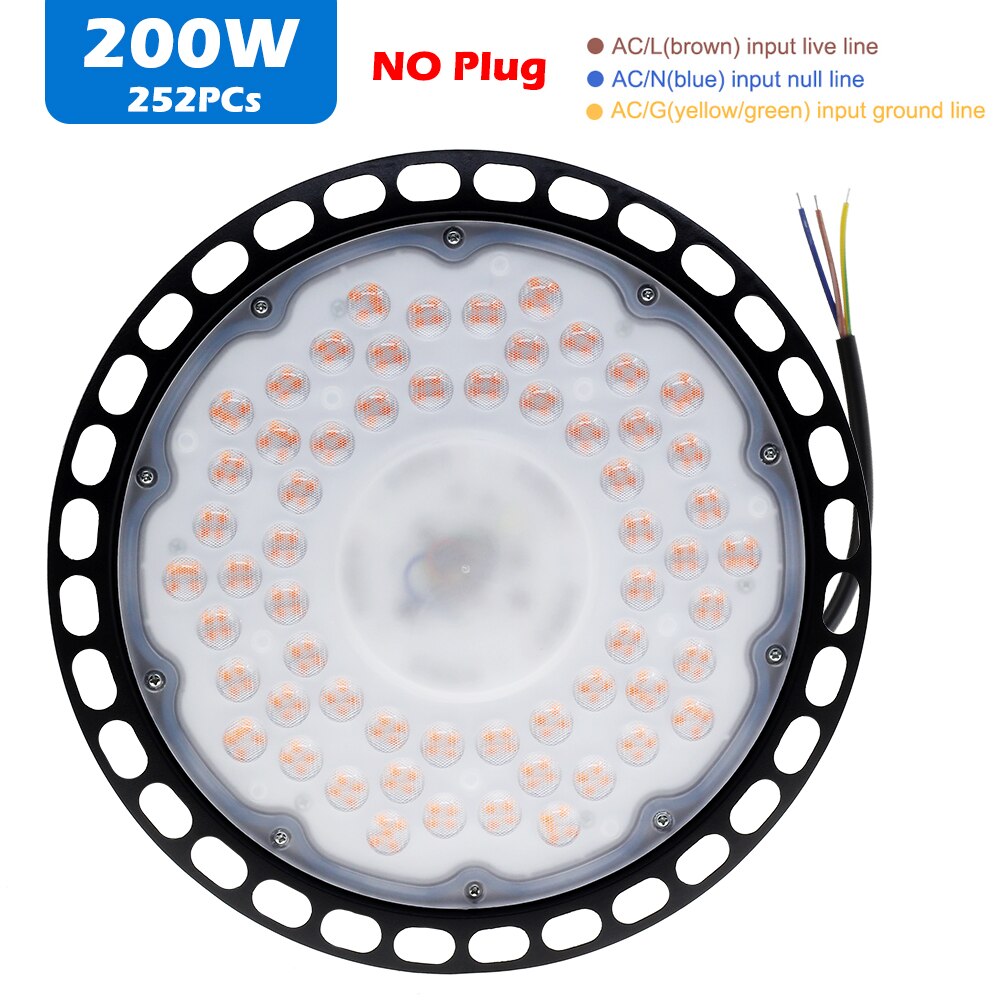 LED Grow Light 100W 150W 200W Full Spectrum UFO Phyto Lamp IP65 Waterproof for Plant Factory Greenhouse Hydroponic Seedling.: 200W no plug
