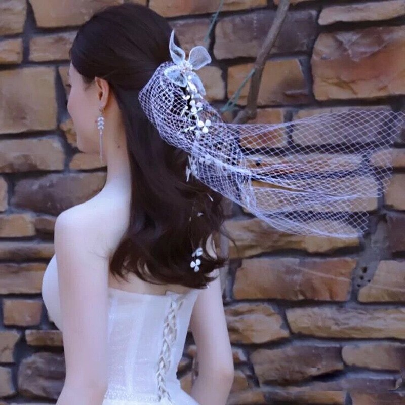 Mori koreaanse stijl prachtige zijden mesh sluier driedimensionale vlinder parelrand clip lange sluier trouwjurk haaraccessoires