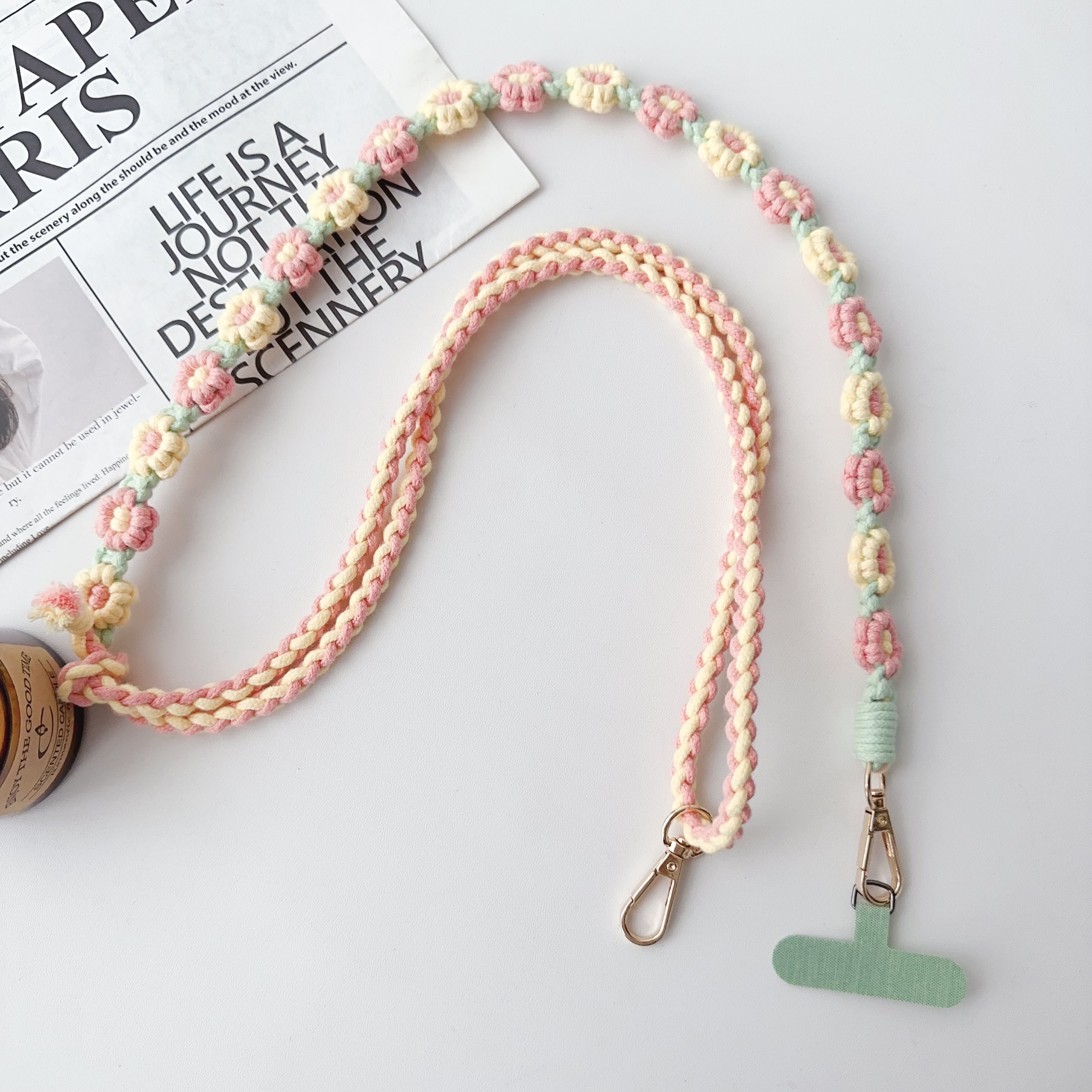 Handgemaakt Madeliefje Verstelbare Lengte Geweven Riem Universele Telefoonband Handgeweven Daisy Bloem Mobiele Telefoon Tas Cross-Body Lanyard