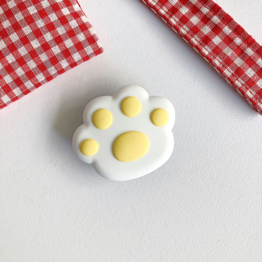 1PCS Cute Cat Paw Colorful Flower Phone Ring Holder Finger Ring Buckle Anti-Fall Foldable Bracket Universal Phone Stand: White Yellow Cat Paw