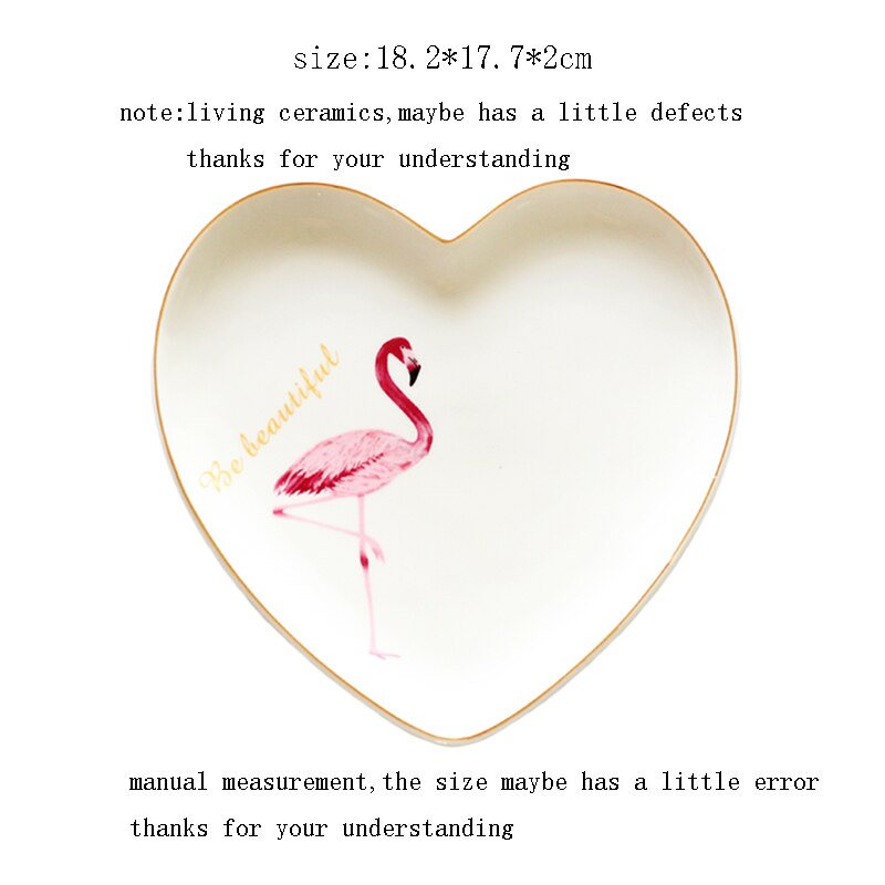 Ins Flamingo Plate Ceramic Porcelain Heart-shaped Pastry Dish Spaghetti Plates Fruit Saucer Home Tableware Dinnerware