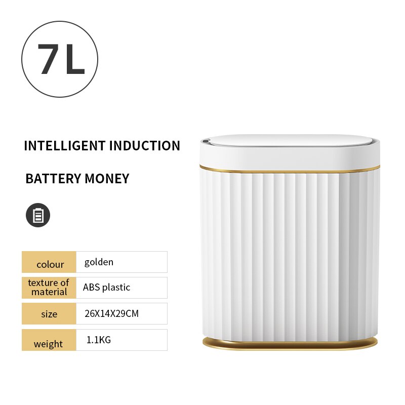 9L/12L/15L Kitchen Smart Trash Can Automatic Induction IPX5 Waterproof Electronic Bathroom Rubbish Bin Toilet Narrow Garbage Can: Battery 7L gold
