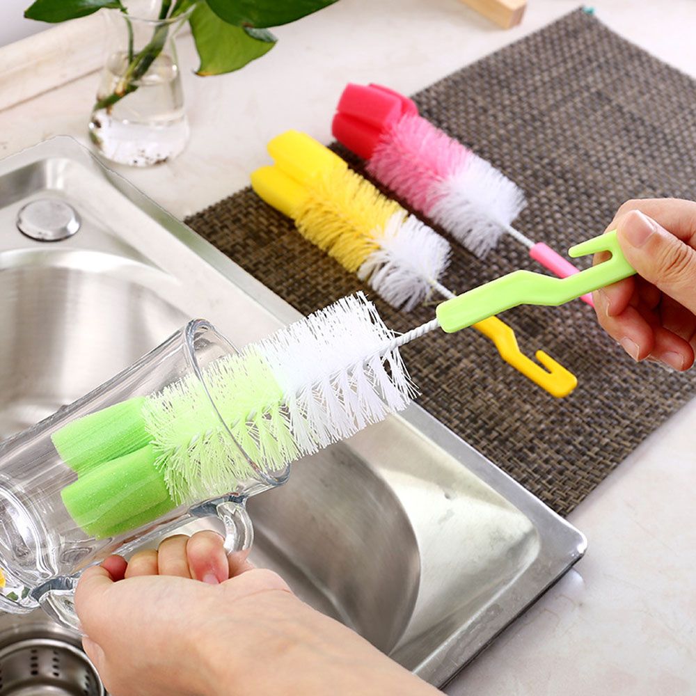 2pcs Baby Bottle Infant Sponge 360-degree Rotating Baby Nipple Bottle Cleaner Pacifier Wash Tool Cleaning Kit Milk Bottle Brush