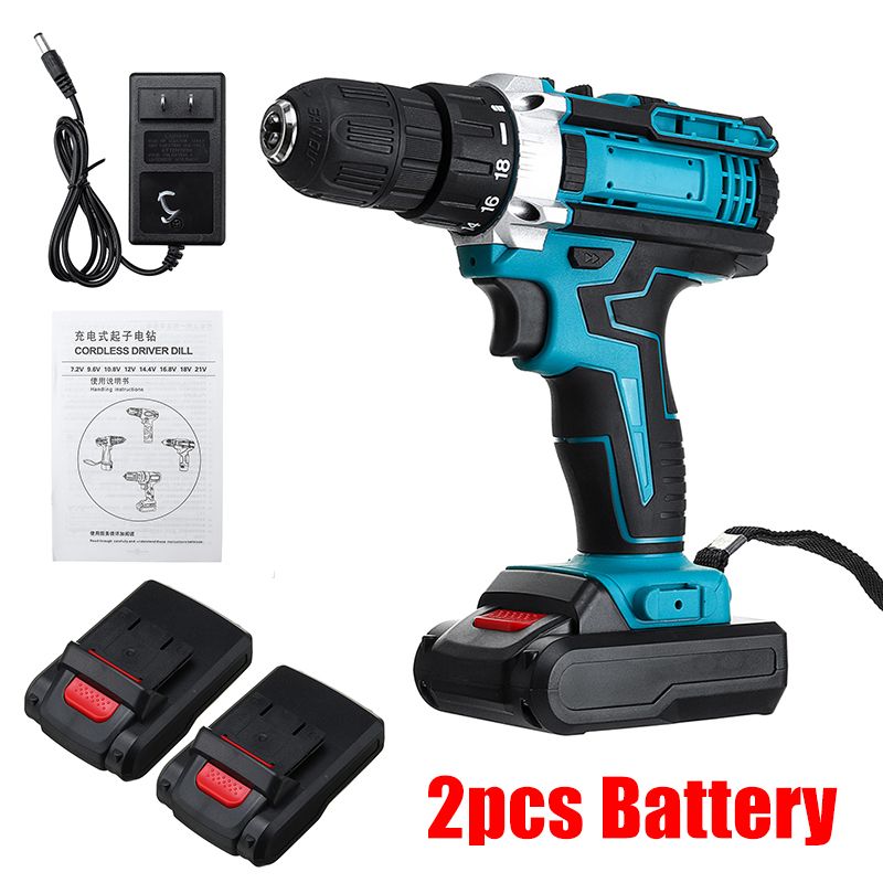 Taladro Inalámbrico 3 en 1 de 48V, destornillador eléctrico de doble velocidad, 18 + 2 controladores de potencia de torsión con 1/2 piezas, batería recargable de iones de litio: Bule 2 battery