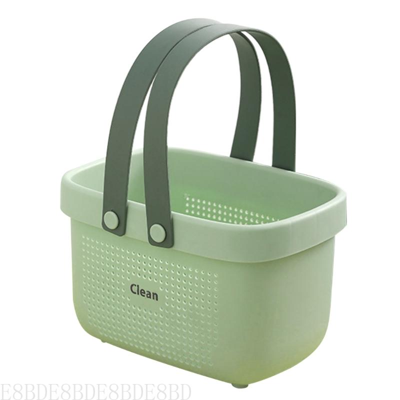 E8BD Plastic Storage Basket with Handles Shower Bins for Bathroom Kitchen Bath Drain Basket Cosmetic: green