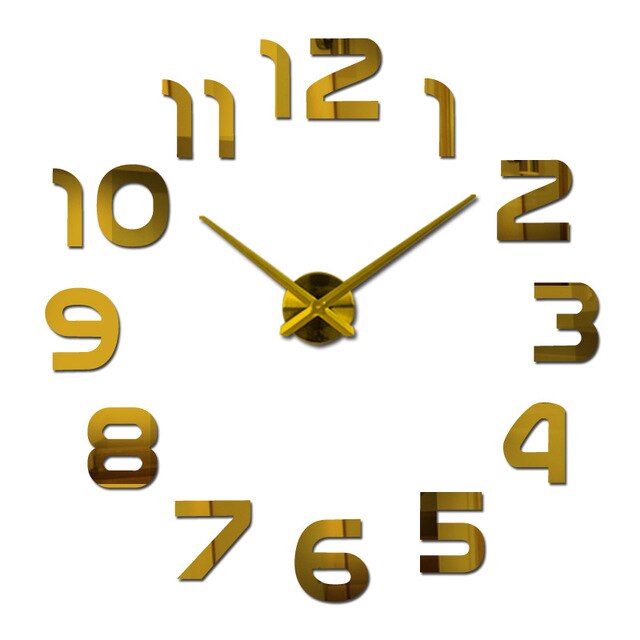 Reloj de puntero, relojes de cuarzo, relojes de , reloj de pared Real en 3d, pegatina de espejo apresurado, Diy, decoración para sala de estar, reloj de pared Digital: Dorado / 17INCH