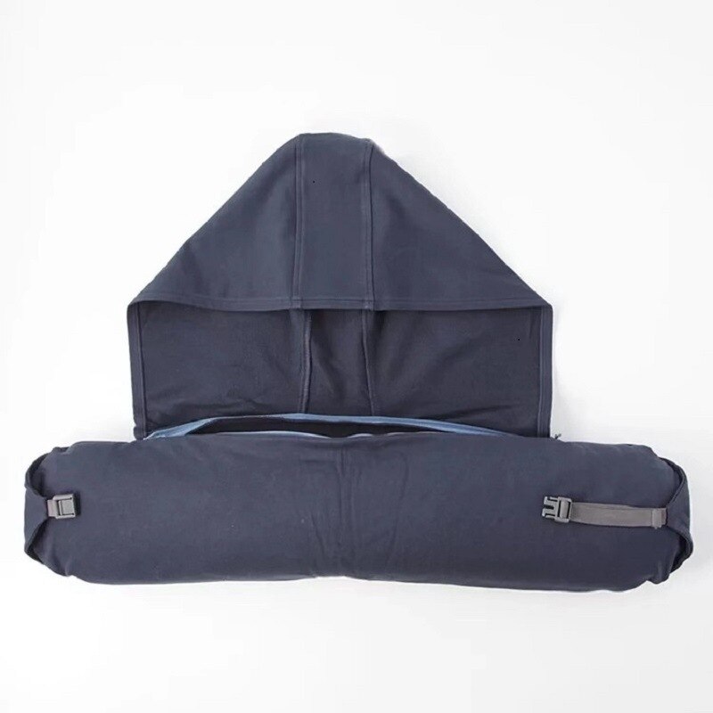 U-shaped Pillow Neck Pillow with Cap Blackout Plane Travel Lunch Break NAP Pillow Travel Mask Hooded Cervical Pillow AT127: navy blue