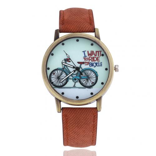 Unisex horloge trendy retro fiets canvas band wijzerplaat meisjes polshorloge leer analoog dames quartz horloges armband relogio: Bruin