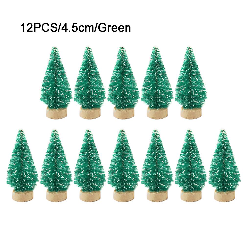 12pcs Decorated Small Christmas Tree Cedar Pine On Sisal Silk Blue-green Gold Silver And Red Mini Christmas Tree Ornaments: C