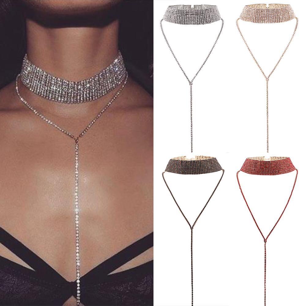 Rhinestone Gold Verzilverd Supernatural Luxe Crystal Sieraden Accessoires Dikke Verklaring Chocker Kettingen Collier